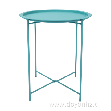 Metal Folding Round Side Table with Removable Tray